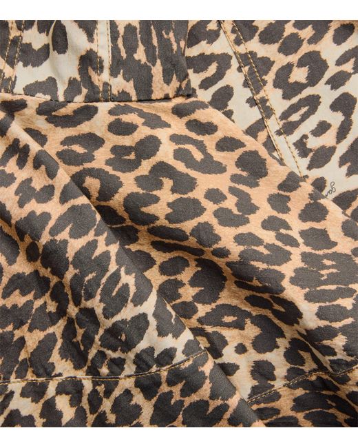Ganni Brown Organic Cotton Leopard Peplum Shirt
