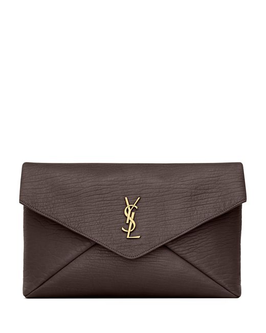 Saint Laurent Brown Large Textured Leather Envelope Clutch