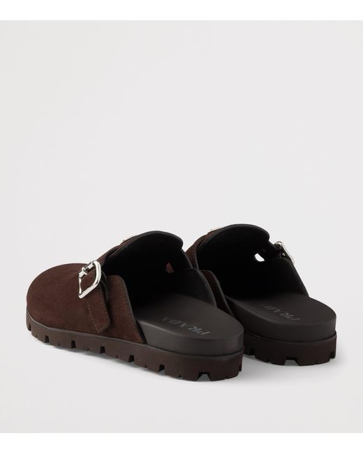 Prada Brown Suede Buckle Mules for men