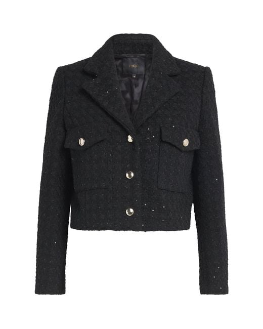 Maje Black Sequinned Tweed Cropped Jacket