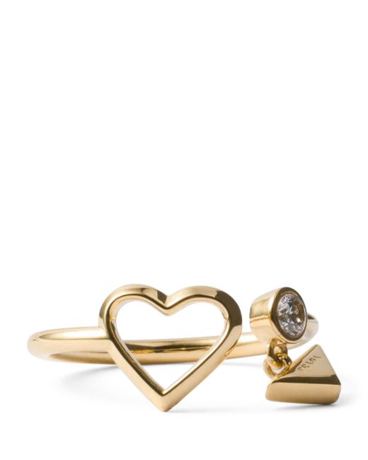 Prada Metallic Embellished Triangle Charm Ring