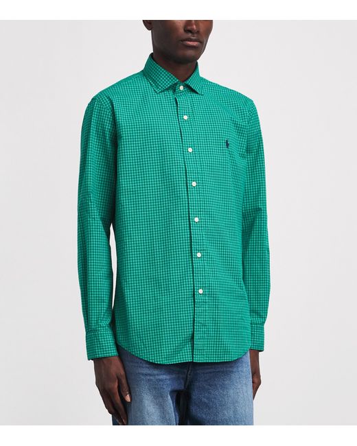Polo Ralph Lauren Green Cotton Poplin Check Polo Pony Shirt for men