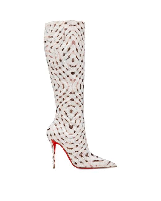 Christian Louboutin Multicolor Miss Z Silk Embellished Knee-High Boots 100