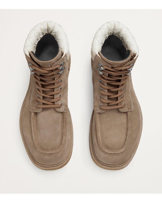 Bottega Veneta Brown Suede Haddock Lace-Up Boots for men