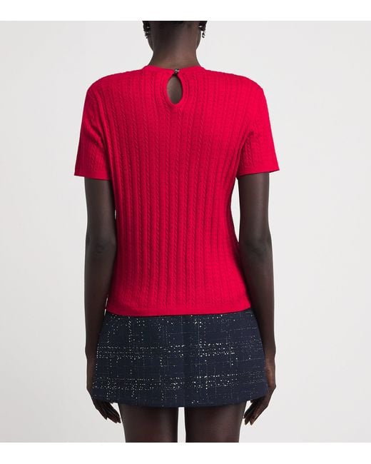 Maje Red Cotton-Blend Cable Knit Sweater