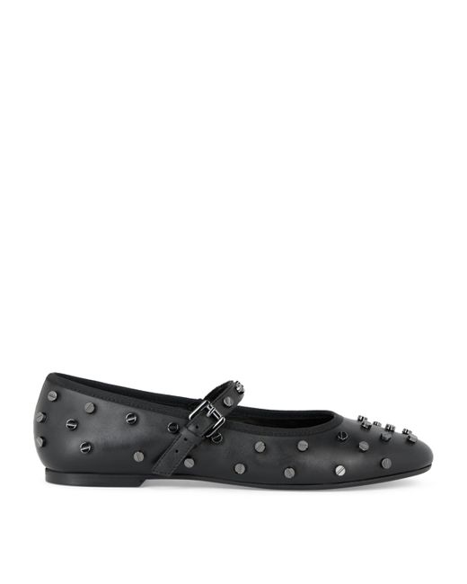 The Kooples Black Calfskin Stud-Embellished Ballet Flats
