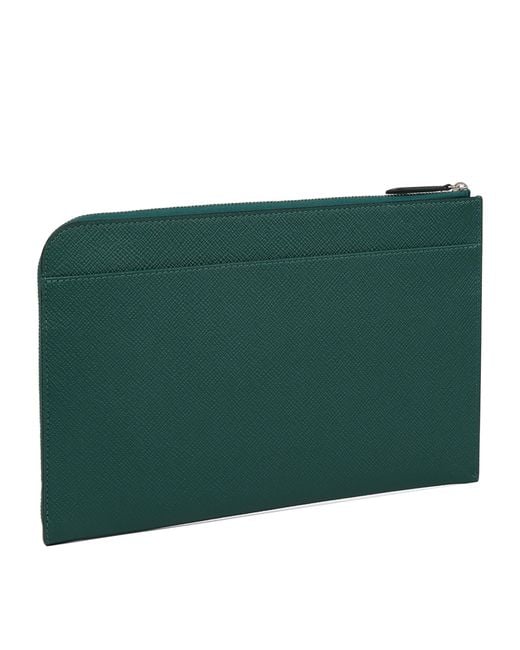 Smythson Green Panama Leather Slim Pouch for men