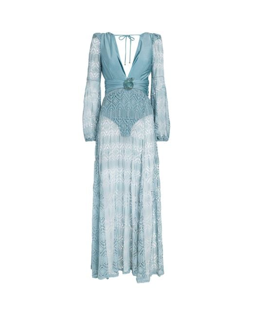 PATBO Blue Crocheted Seashell Maxi Beach Dress