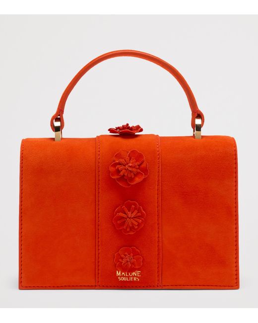 Malone Souliers Red Mini Suede Audrey Top-Handle Bag