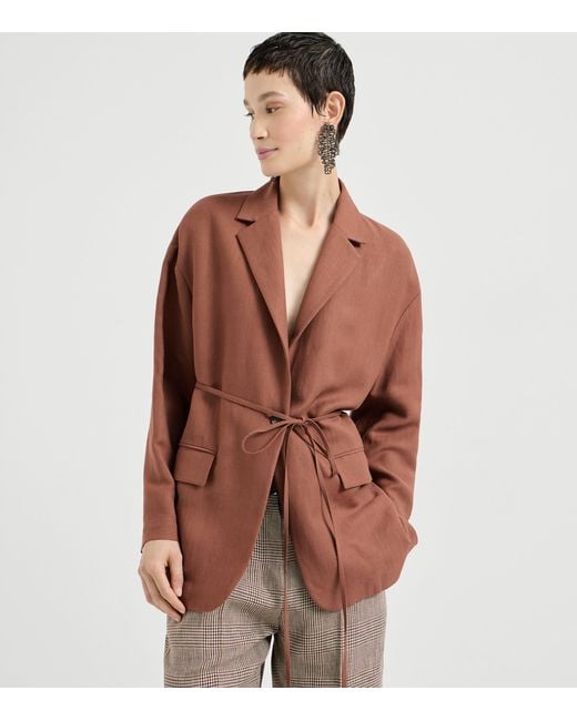 Brunello Cucinelli Brown Twill Tie Blazer
