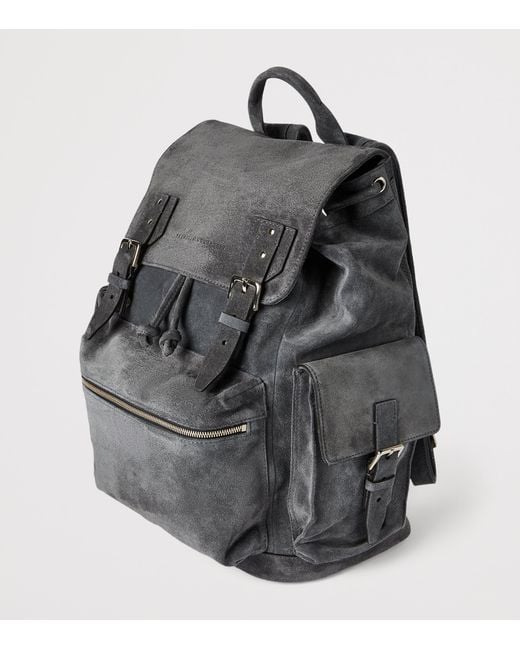Brunello Cucinelli Black Suede City Backpack for men