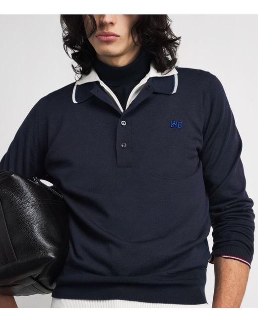Wales Bonner Blue X John Smedley Merino Henry Polo Sweater for men