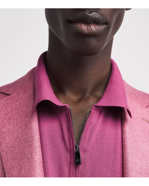 Pal Zileri Pink Cotton Zip-Up Polo Shirt for men
