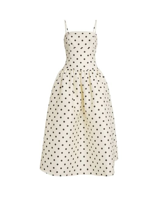 Self-Portrait White Taffeta Polka-Dot Midi Dress