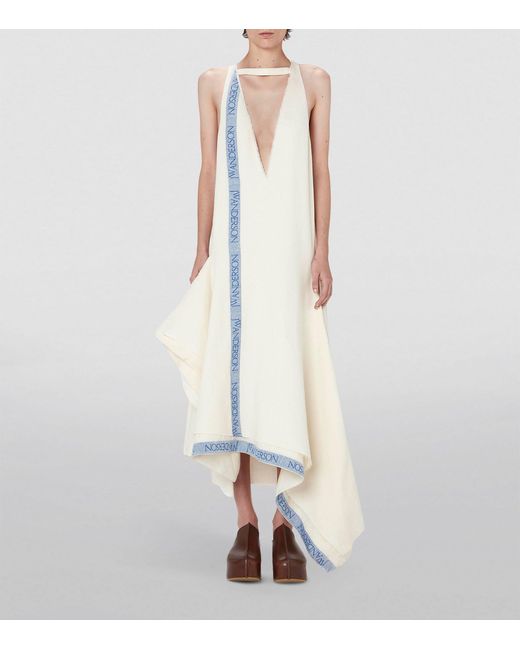 J.W. Anderson White Linen-cotton Asymmetric Logo Maxi Dress