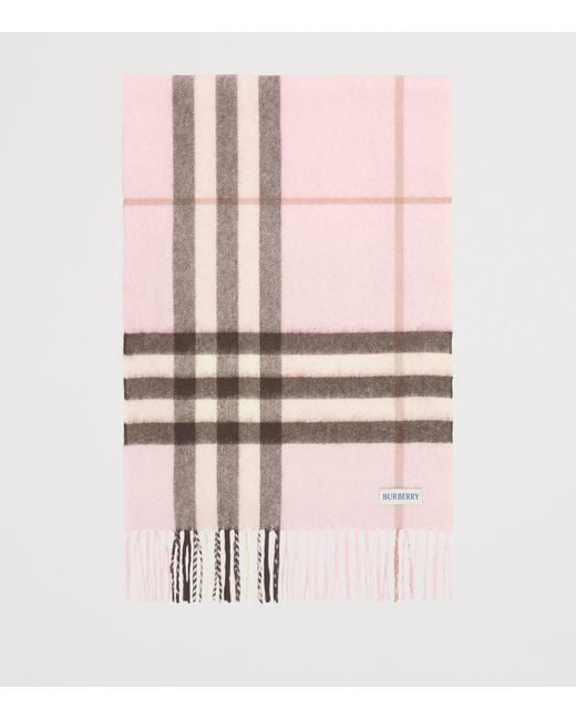 Burberry Pink Cashmere Embellished Check Scarf