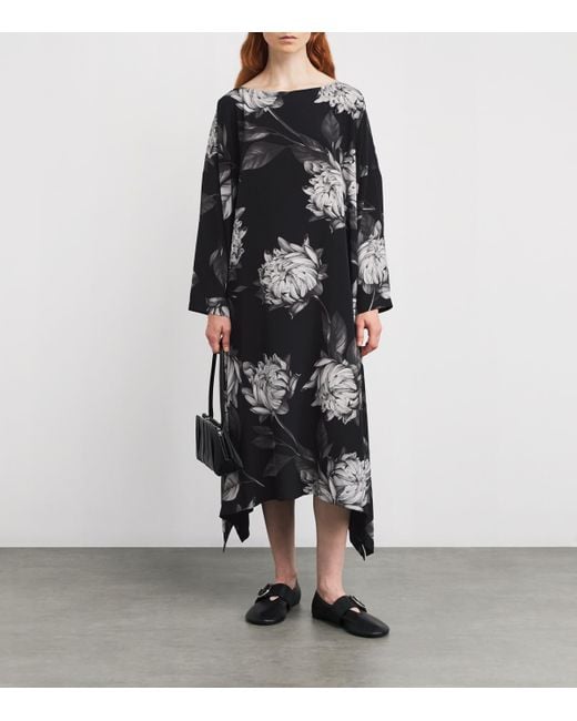 Eskandar Black Silk Floral Midi Dress