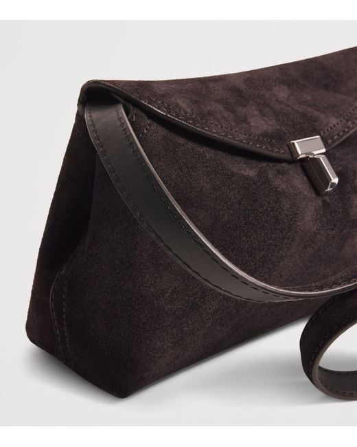 Totême Black Suede T-Lock Clutch Bag