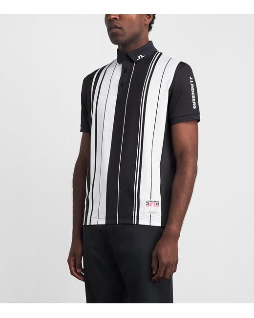 J.Lindeberg Black 30Y Tour Tech Stripe Polo Shirt for men