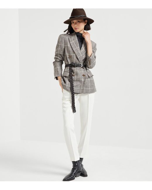 Brunello Cucinelli White Crepe Cady Slim Trousers