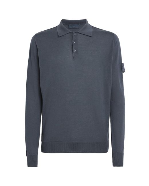 Stone Island Blue Virgin Wool Ghost Polo Sweater for men