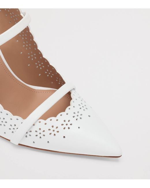 Malone Souliers White Nappa Leather Broderie Maureen Heeled Mules 85