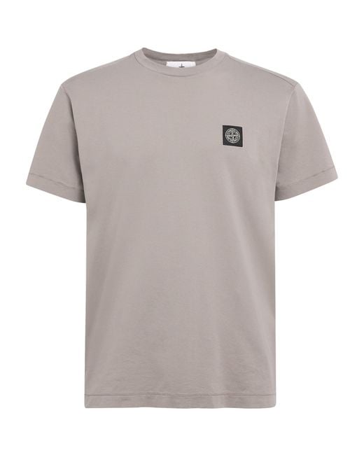 Stone Island Gray Cotton Compass Logo T-Shirt for men