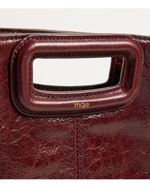 Maje Red Cracked Leather Fringed M Bag
