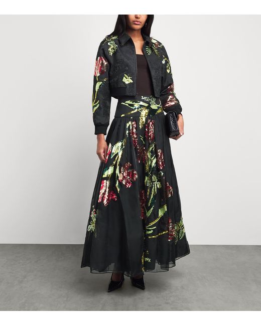 Alice + Olivia Black Embellished Edmond Varsity Jacket