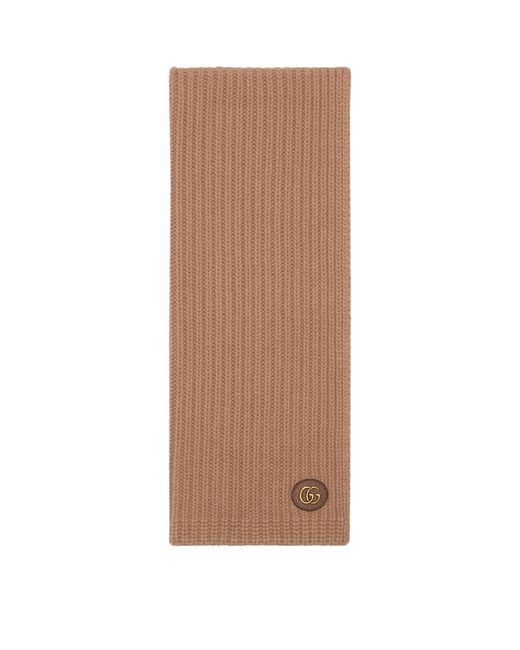 Gucci Brown Camel-cashmere-wool Logo Patch Scarf