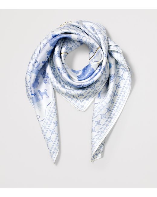 Aspinal Blue Silk Landscape Scarf