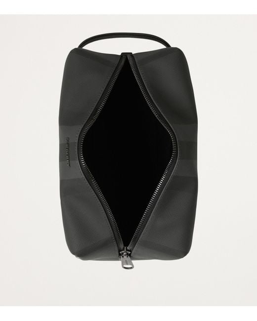 Burberry Black Leather-Trim Check Wash Bag for men