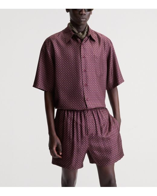 Saint Laurent Purple Silk Hexagonal-Pattern Shirt for men