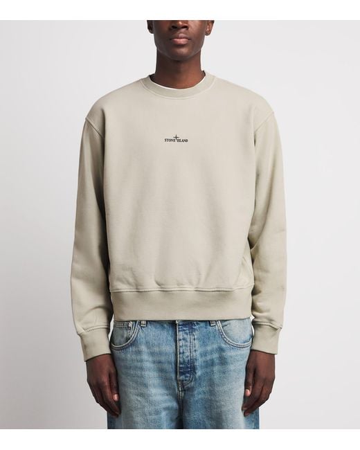 Stone Island White Cotton Blurred-Compass Sweatshirt for men