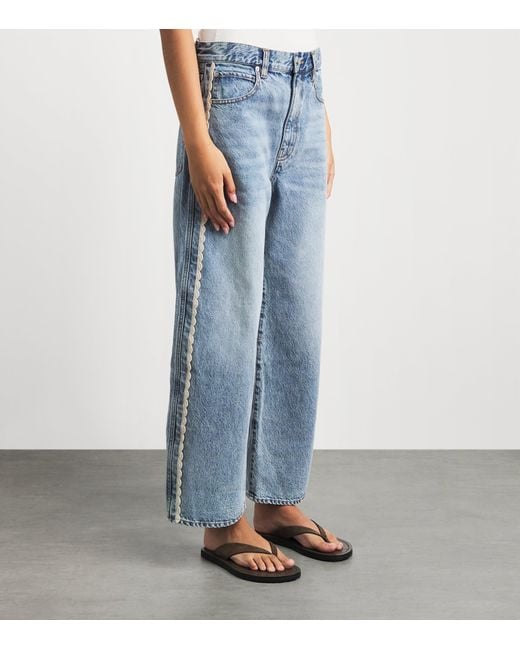 FRAME Blue Crochet Bow Crop Wide-Leg Jeans