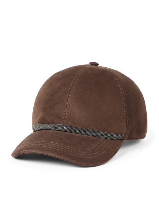 Brunello Cucinelli Brown Suede Monili-Embellished Baseball Cap