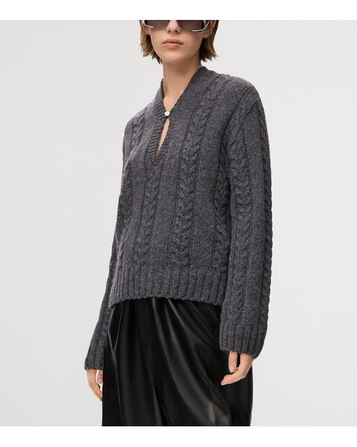 Loewe Gray Wool Cable-Knit Sweater