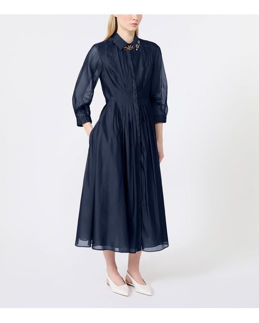 Max Mara Blue Silk-Blend Midi Shirt Dress
