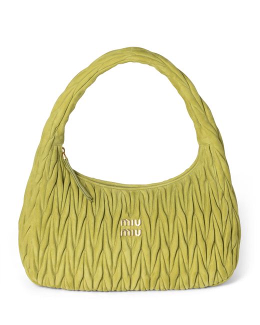 Miu Miu Green Matelassé Suede Wander Shoulder Bag