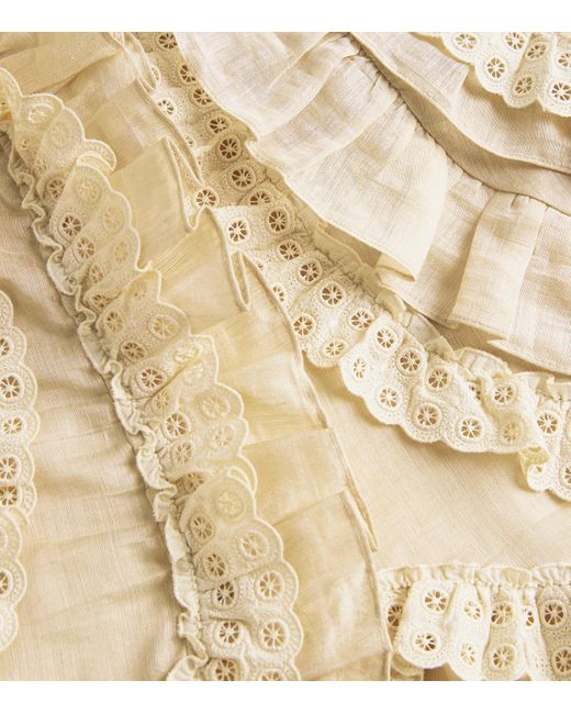 Sandro Natural Linen-Blend Ruffled Blouse