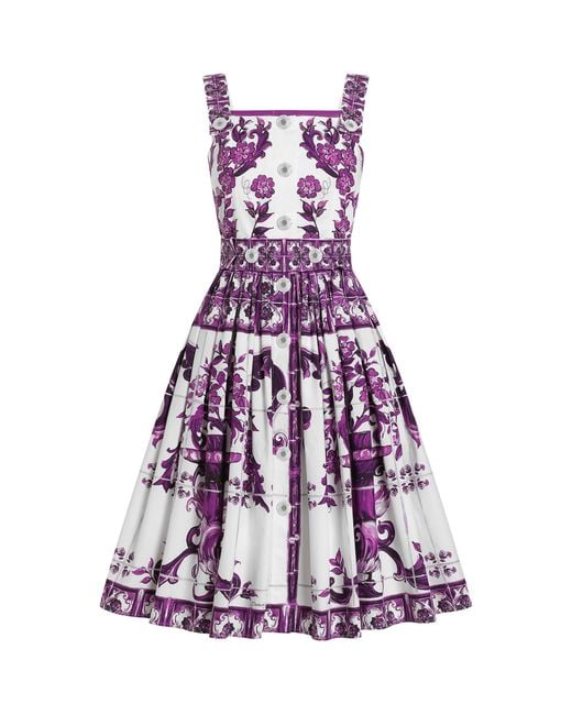 Dolce & Gabbana Purple Majolica Print Midi Dress
