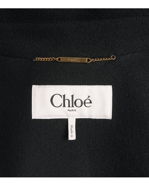 Chloé Black Wool-Blend Double-Breasted Pea Coat