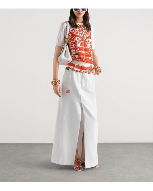 Dolce & Gabbana White Denim Maxi Skirt