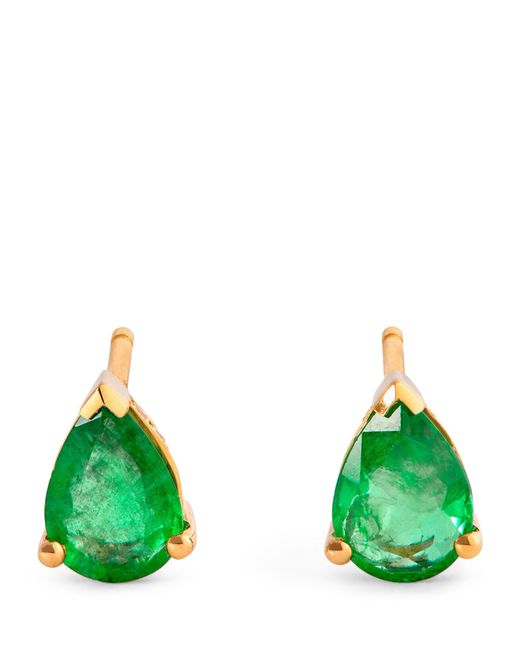 SHAY Green Yellow Gold And Emerald Teardrop Halo Stud Earrings