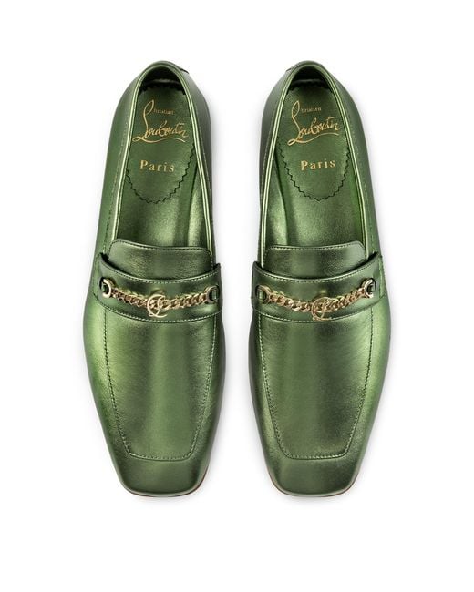 Christian Louboutin Green Mj Moc Leather Loafers