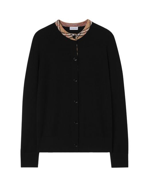 Burberry Black Wool Check-Trim Cardigan