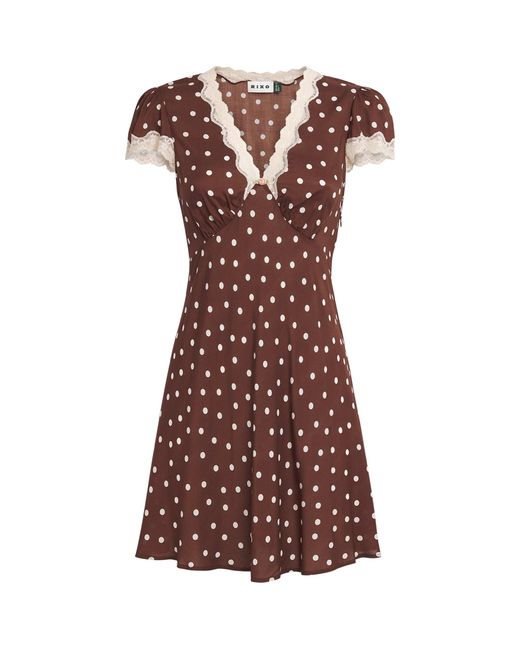 Rixo Brown Polka-Dot Cely Mini Dress