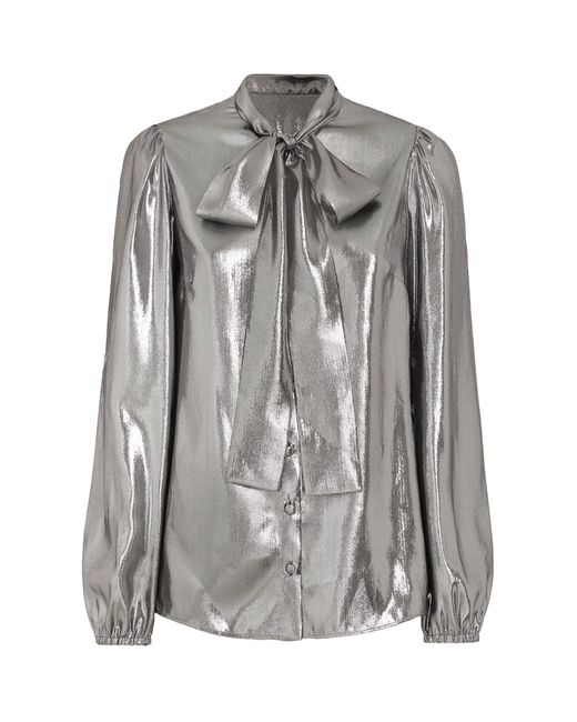 Dolce & Gabbana Gray Silk-Blend Metallic Blouse