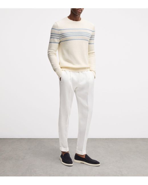 Boss White Linen Tailored Trousers for men