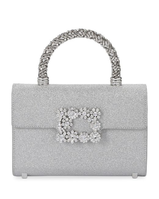 Roger Vivier Gray Mini Flower Jewel Envelope Top-handle Bag